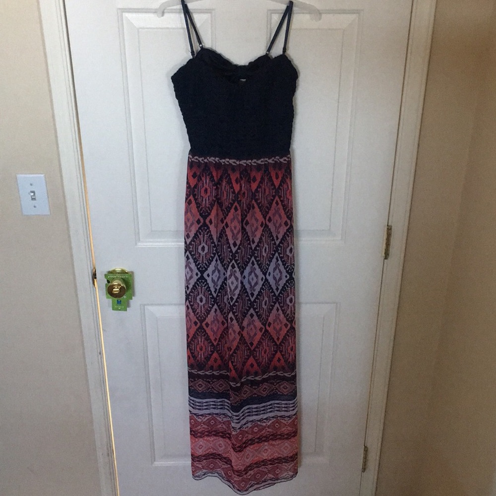 Long Colorful Tribal Dress With Bow Back